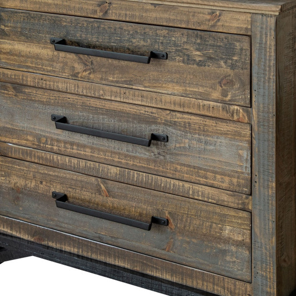 37" Brown and Gray Solid Wood Three Drawer Chest