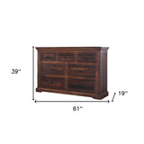 61" Brown Solid Wood Seven Drawer Double Dresser