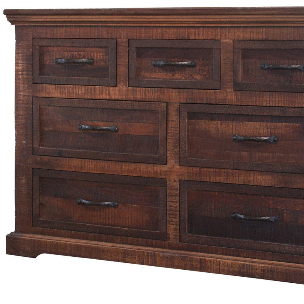 61" Brown Solid Wood Seven Drawer Double Dresser