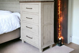 36" Brown and White Solid Wood Four Drawer Chest