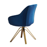 23" Blue Velvet And Gold Swivel Arm Chair