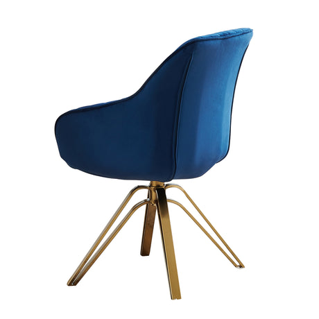 23" Blue Velvet And Gold Swivel Arm Chair