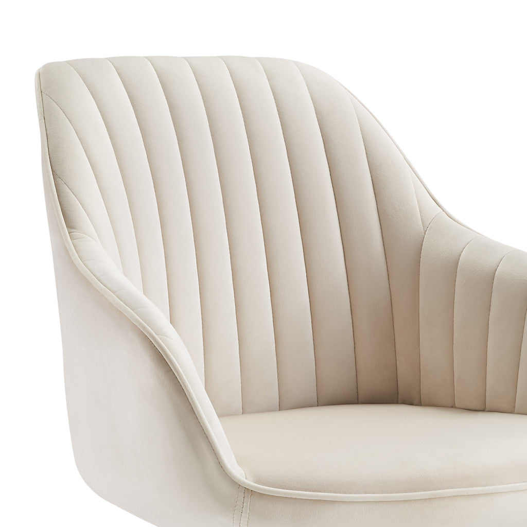 23" Off White Velvet And Gold Swivel Arm Chair