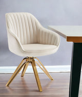 23" Off White Velvet And Gold Swivel Arm Chair