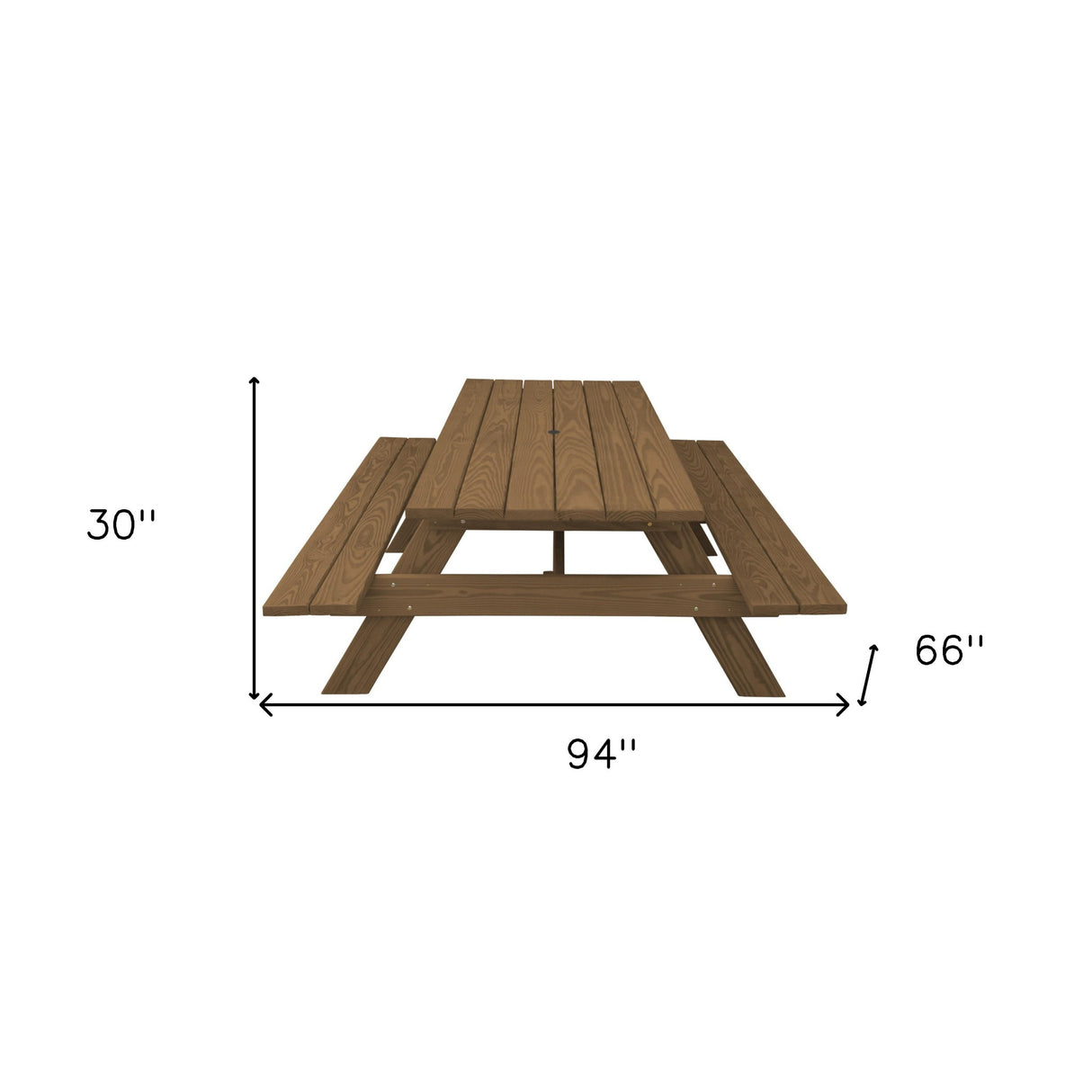 94" Wood Brown Solid Wood Outdoor Picnic Table with Umbrella Hole