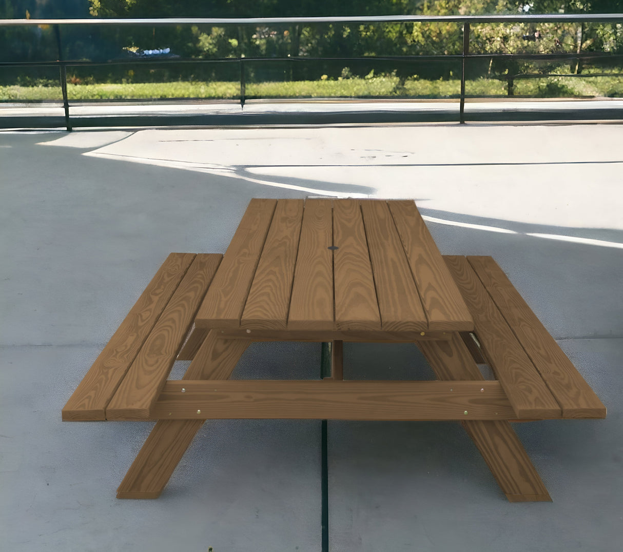 94" Wood Brown Solid Wood Outdoor Picnic Table with Umbrella Hole