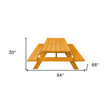 94" Natural Solid Wood Outdoor Picnic Table with Umbrella Hole