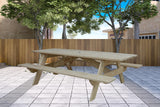 94" Beige Solid Wood Outdoor Picnic Table with Umbrella Hole