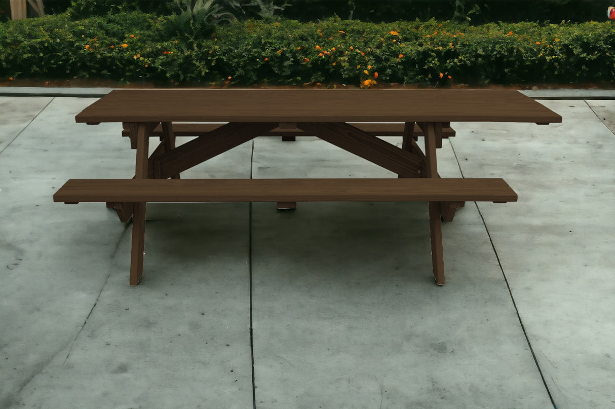 94" Dark Brown Solid Wood Outdoor Picnic Table