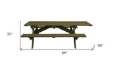 94" Green Solid Wood Outdoor Picnic Table