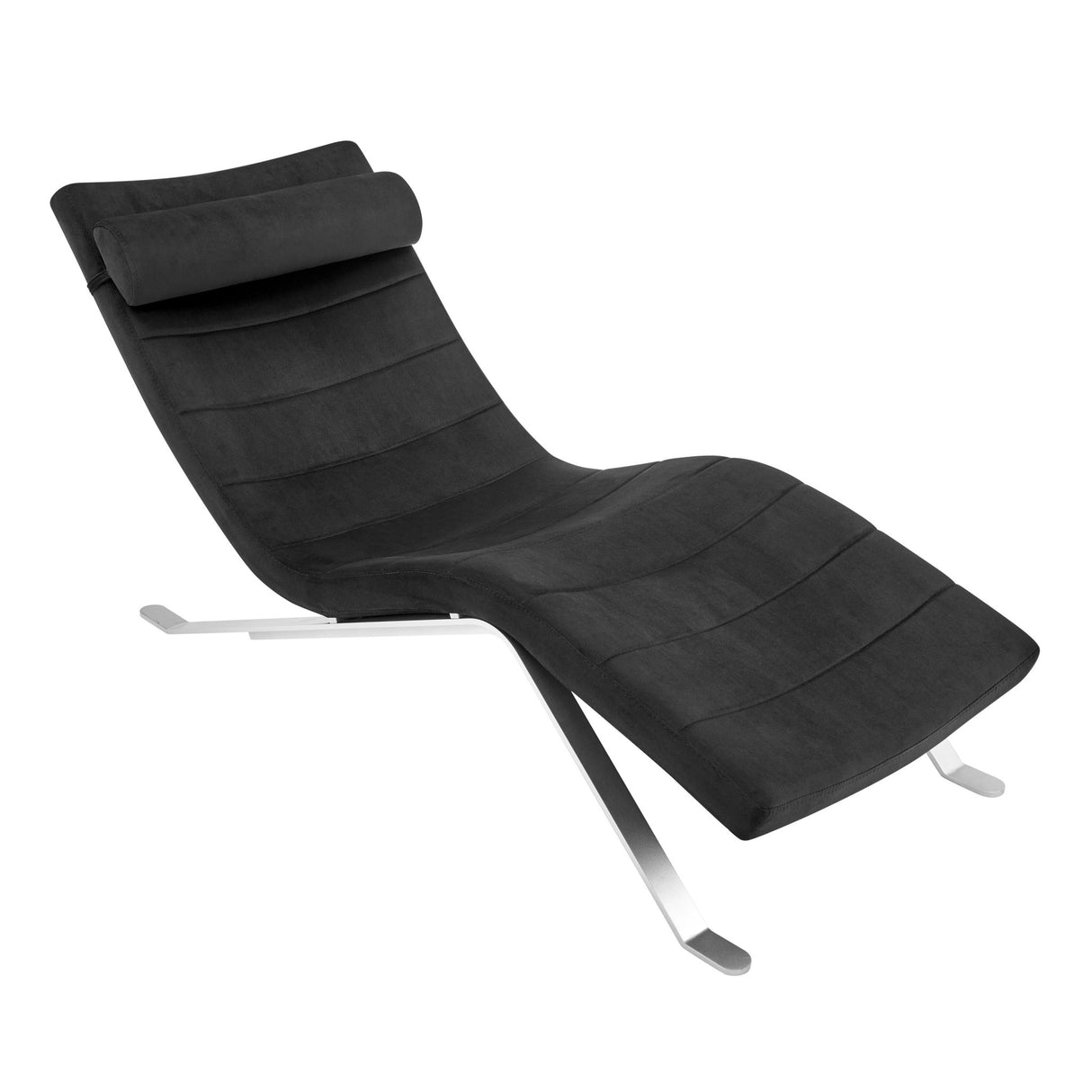 66" Black and Silver Velvet Lounge Chair