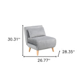 27" Light Gray And Natural Plush Upholstered Convertible Chair And Toss Pillow