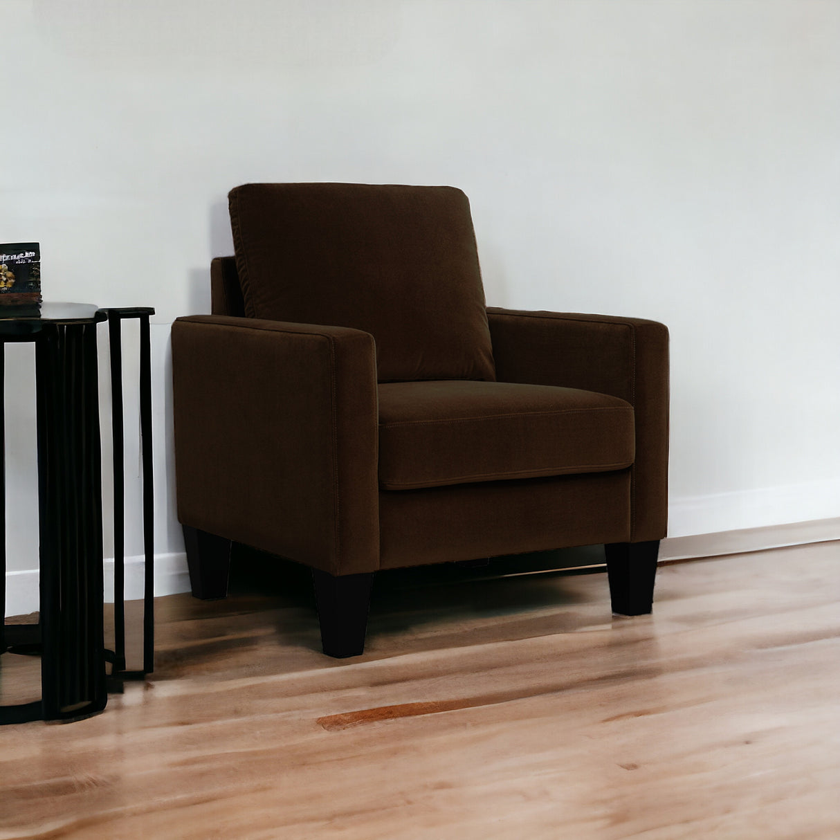 32" Brown And Black Upholstered Arm Chair