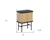 24" Natural and Black Modern Sliding Door Nightstand