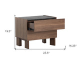 20" Walnut Brown and Gray Faux Marble Two Drawer Nightstand