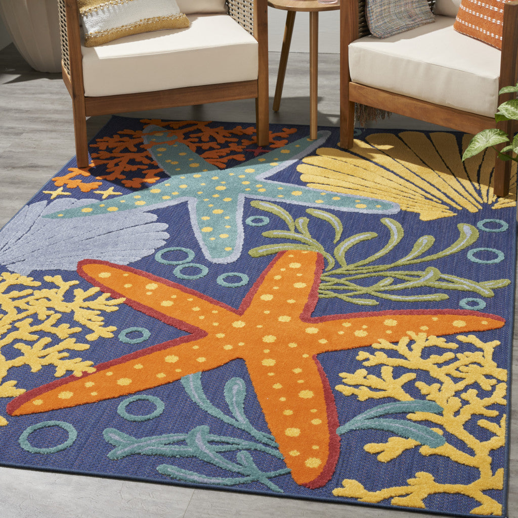 5' X 7' Orange Green and Blue Indoor Outdoor Area Rug