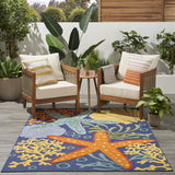 5' X 7' Orange Green and Blue Indoor Outdoor Area Rug