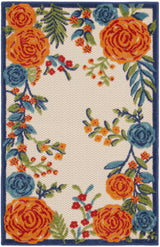 3' X 4' Ivory Orange and Blue Floral Indoor Outdoor Area Rug