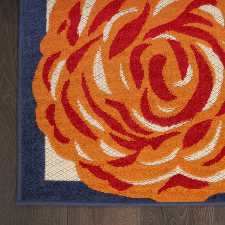 3' X 4' Ivory Orange and Blue Floral Indoor Outdoor Area Rug