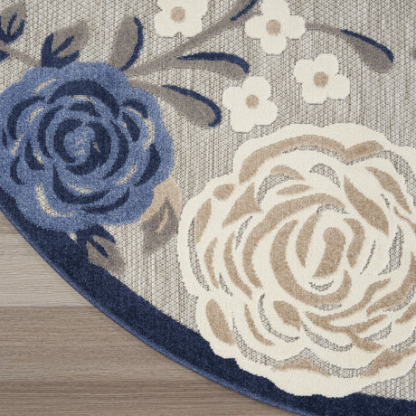 8' Blue and Gray Round Floral Indoor Outdoor Area Rug