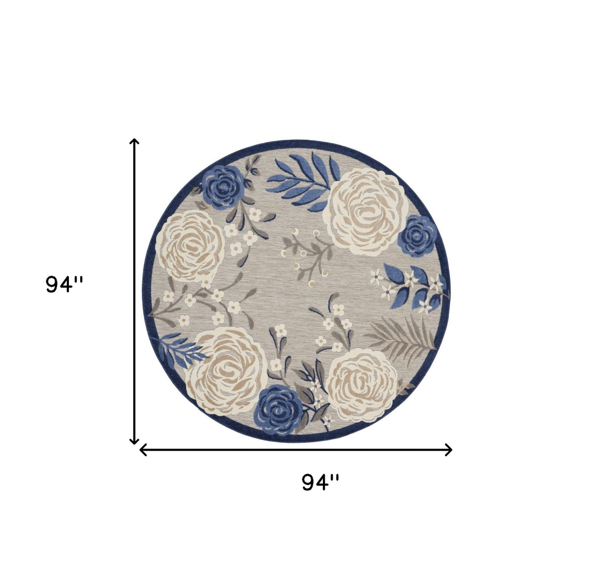 8' Blue and Gray Round Floral Indoor Outdoor Area Rug