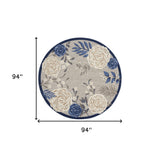 8' Blue and Gray Round Floral Indoor Outdoor Area Rug