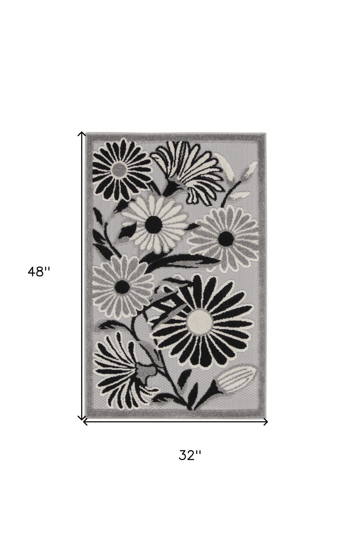 3' X 4' Black and White Floral Indoor Outdoor Area Rug