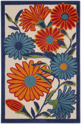 3' X 4' Ivory Orange and Blue Floral Indoor Outdoor Area Rug