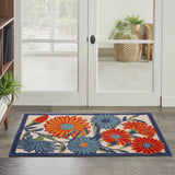 3' X 4' Ivory Orange and Blue Floral Indoor Outdoor Area Rug