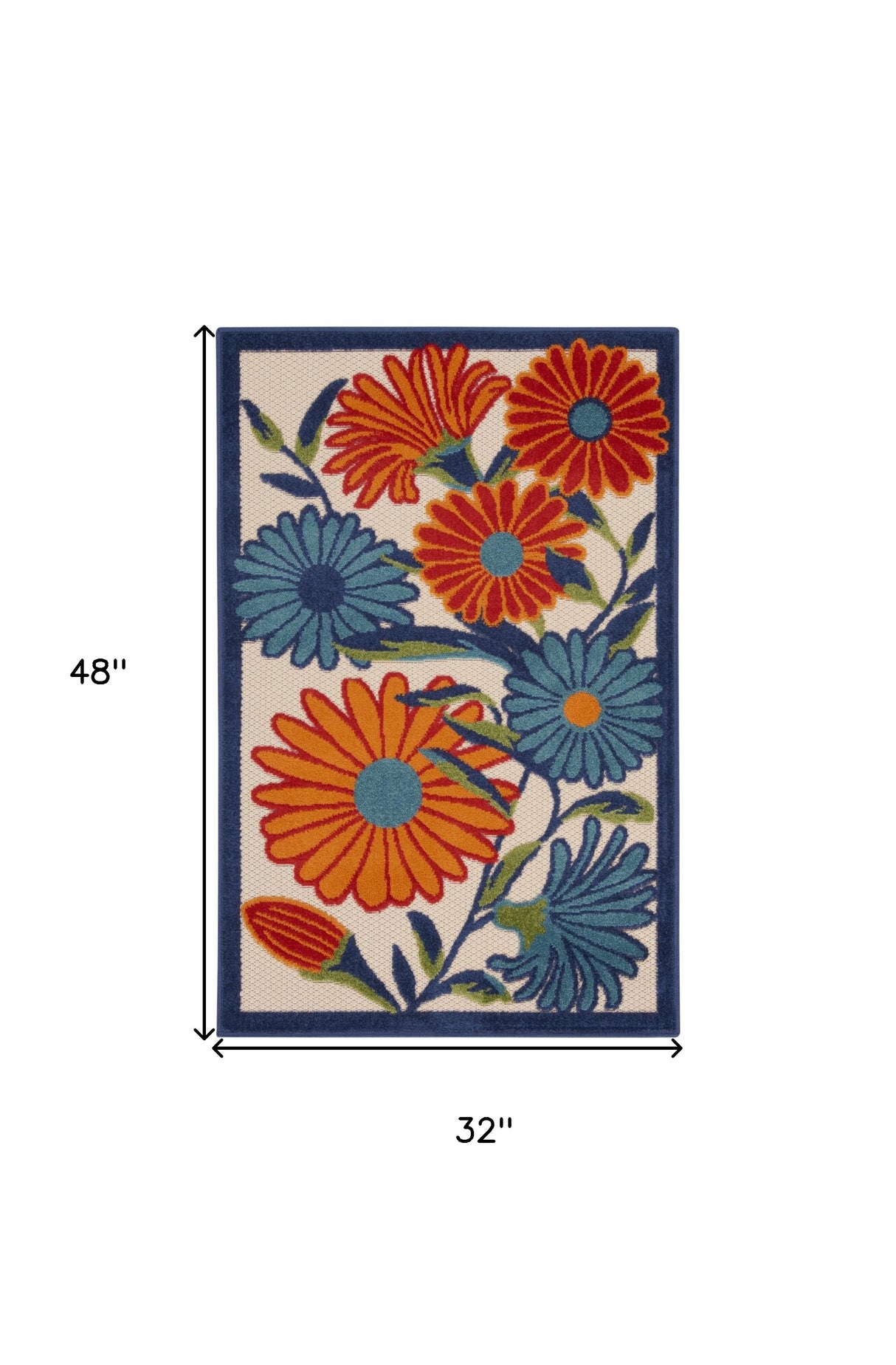 3' X 4' Ivory Orange and Blue Floral Indoor Outdoor Area Rug