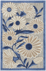 3' X 4' Blue and Gray Floral Indoor Outdoor Area Rug