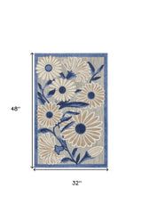 3' X 4' Blue and Gray Floral Indoor Outdoor Area Rug