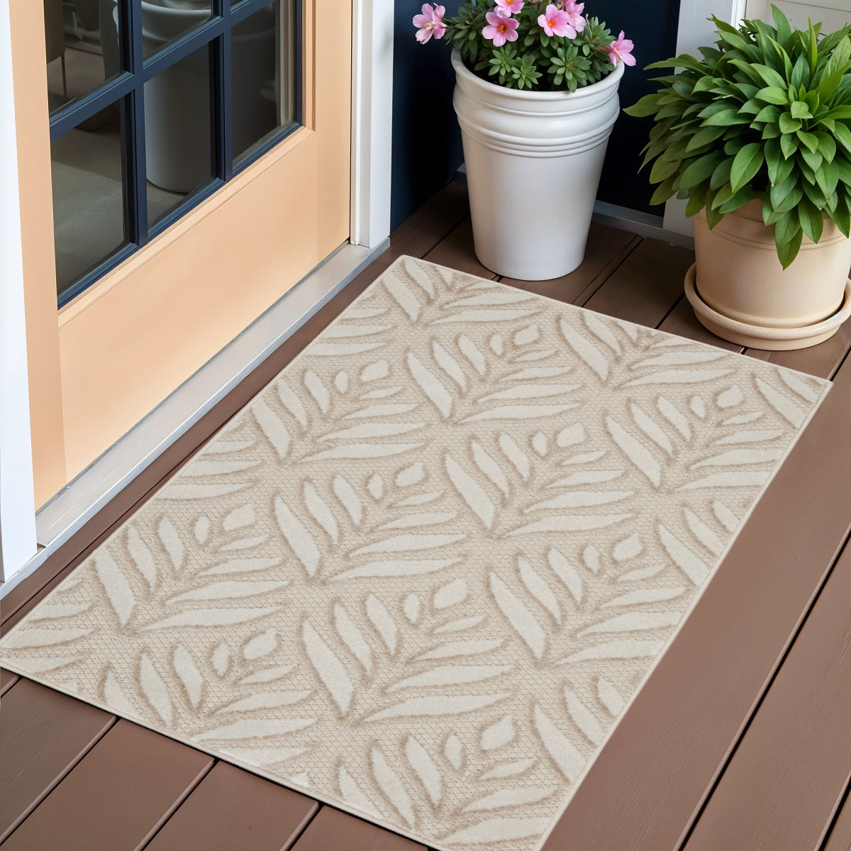 3' X 4' Gray and Ivory Floral Indoor Outdoor Area Rug