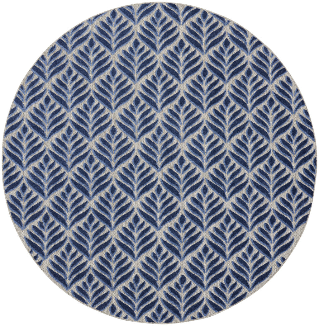 8' Blue Round Floral Indoor Outdoor Area Rug