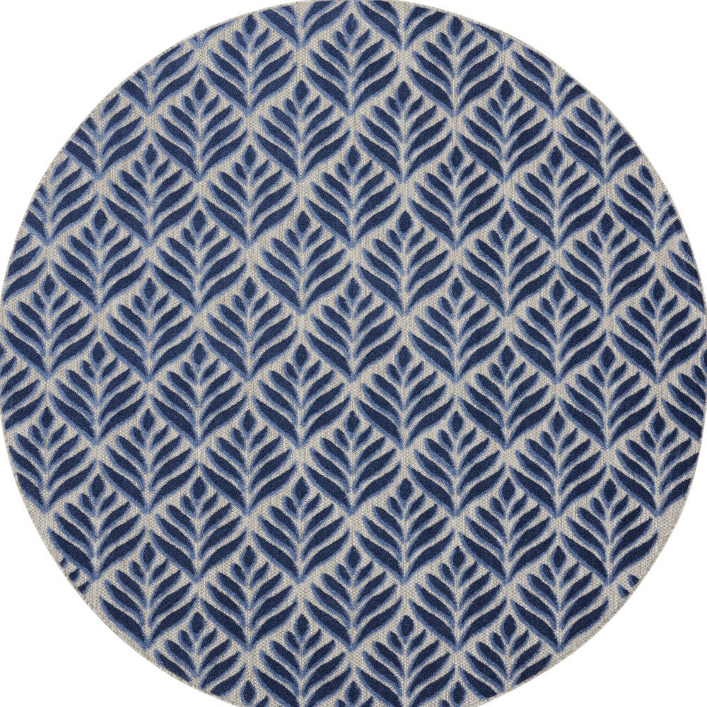 8' Blue Round Floral Indoor Outdoor Area Rug