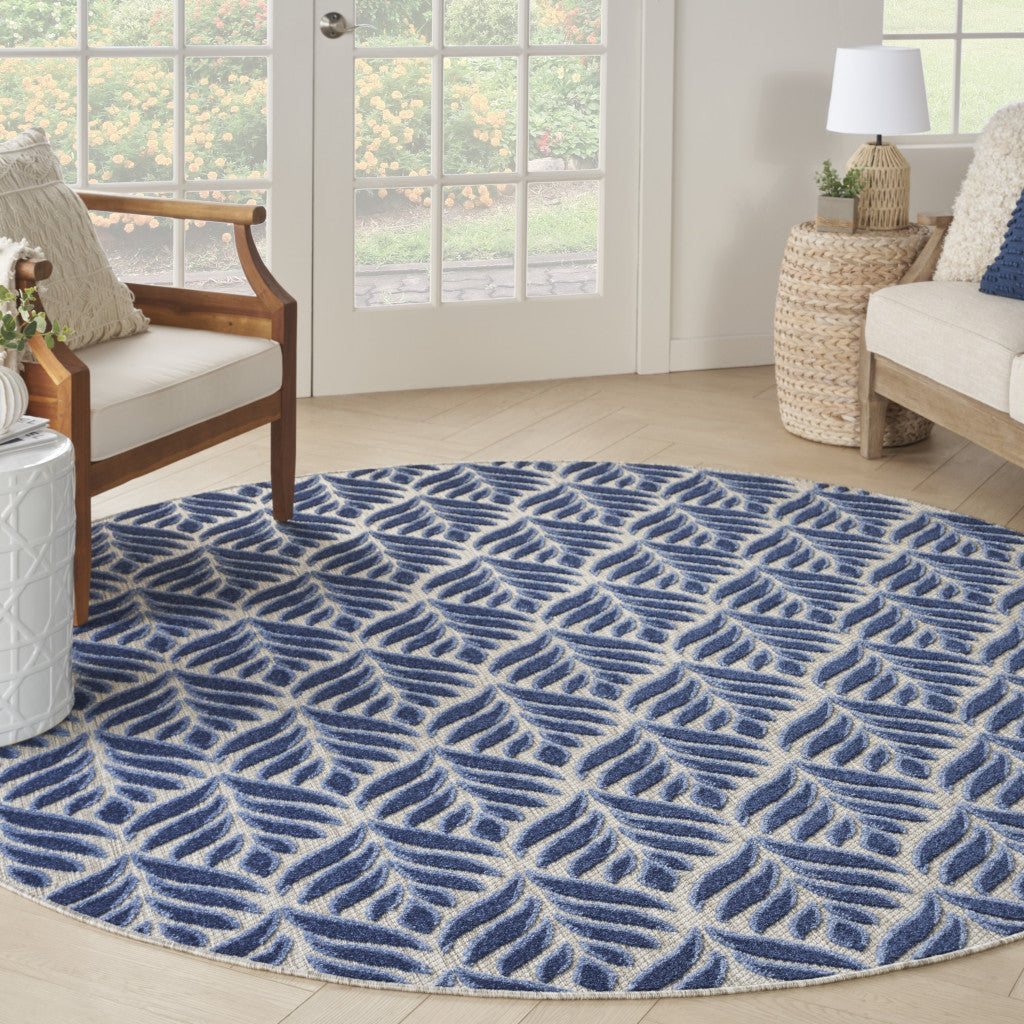 8' Blue Round Floral Indoor Outdoor Area Rug