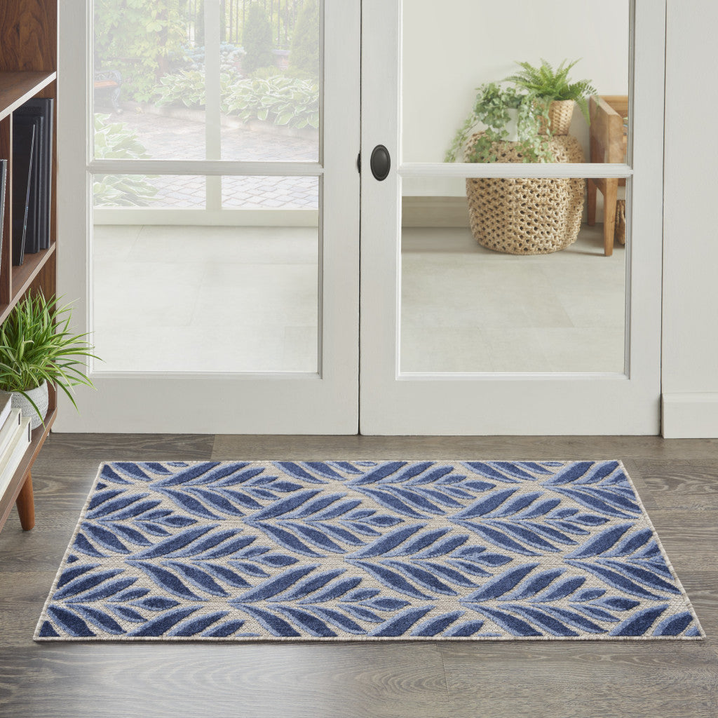 3' X 4' Blue Floral Indoor Outdoor Area Rug