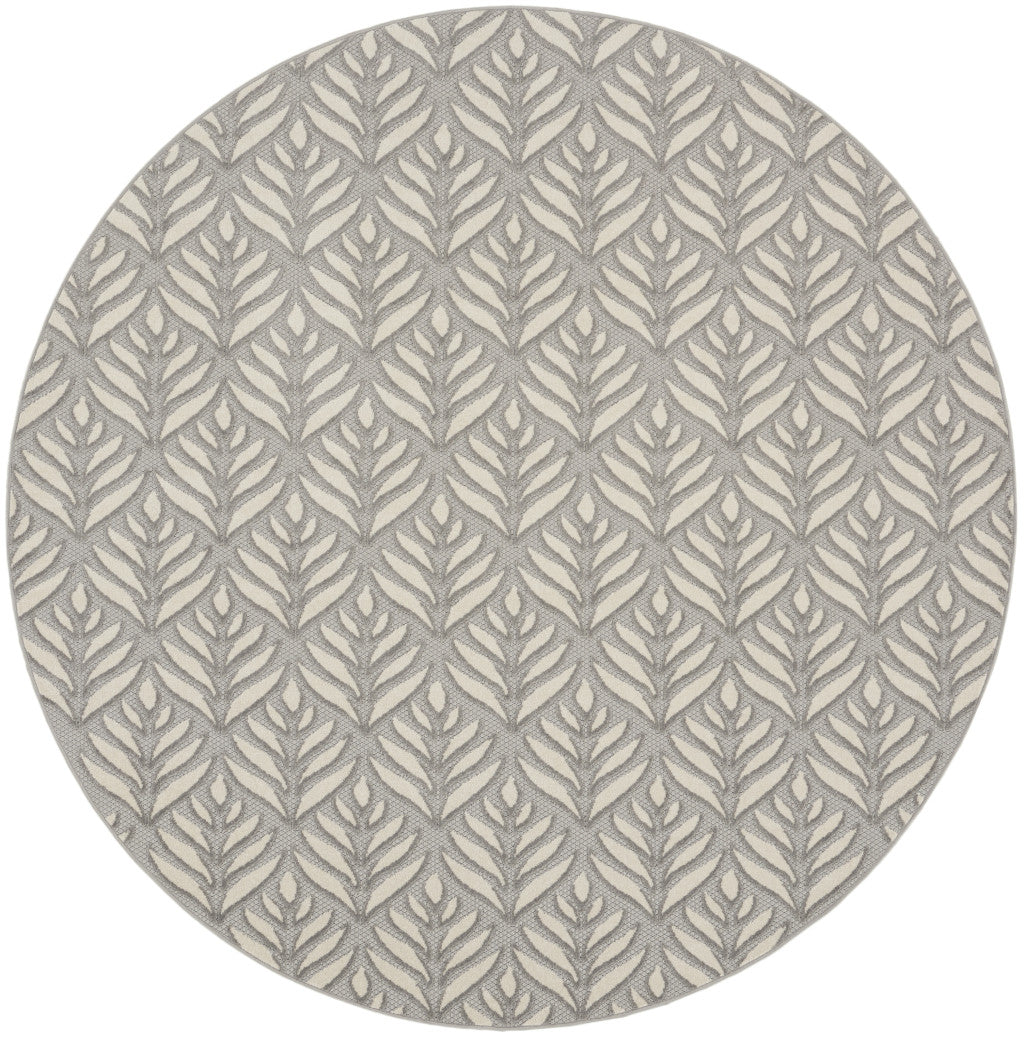 8' Gray Round Floral Indoor Outdoor Area Rug