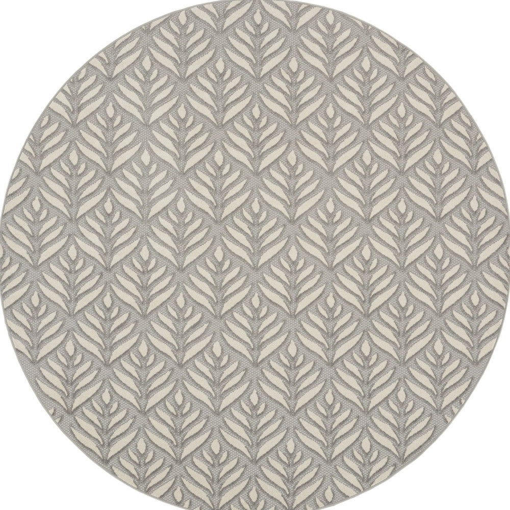 8' Gray Round Floral Indoor Outdoor Area Rug