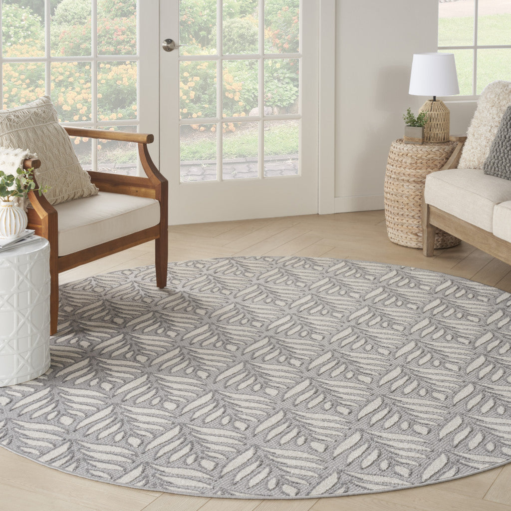 8' Gray Round Floral Indoor Outdoor Area Rug