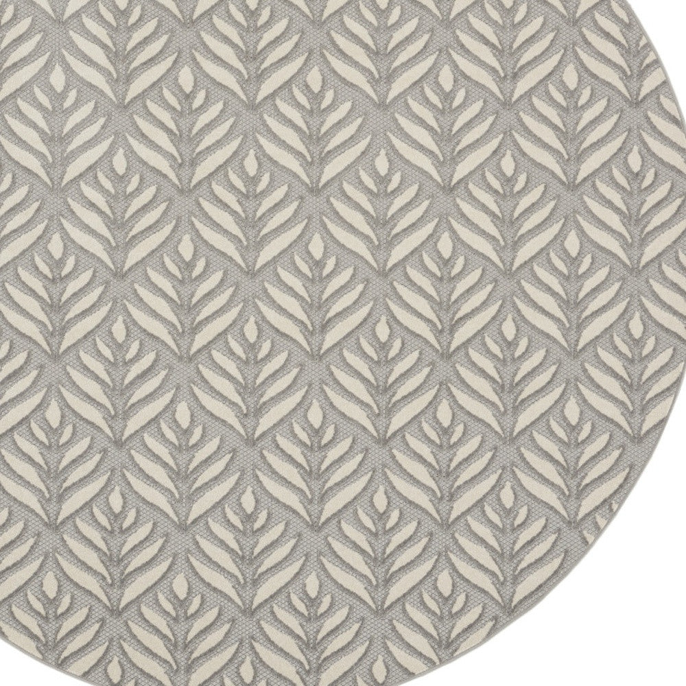 8' Gray Round Floral Indoor Outdoor Area Rug