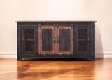 60" Black Solid Wood Cabinet Enclosed Storage Distressed TV Stand