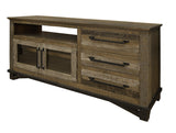 61" Brown Solid Wood Cabinet Enclosed Storage Distressed TV Stand