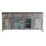 80" Gray Mango Solid Wood Enclosed Storage Distressed TV Stand