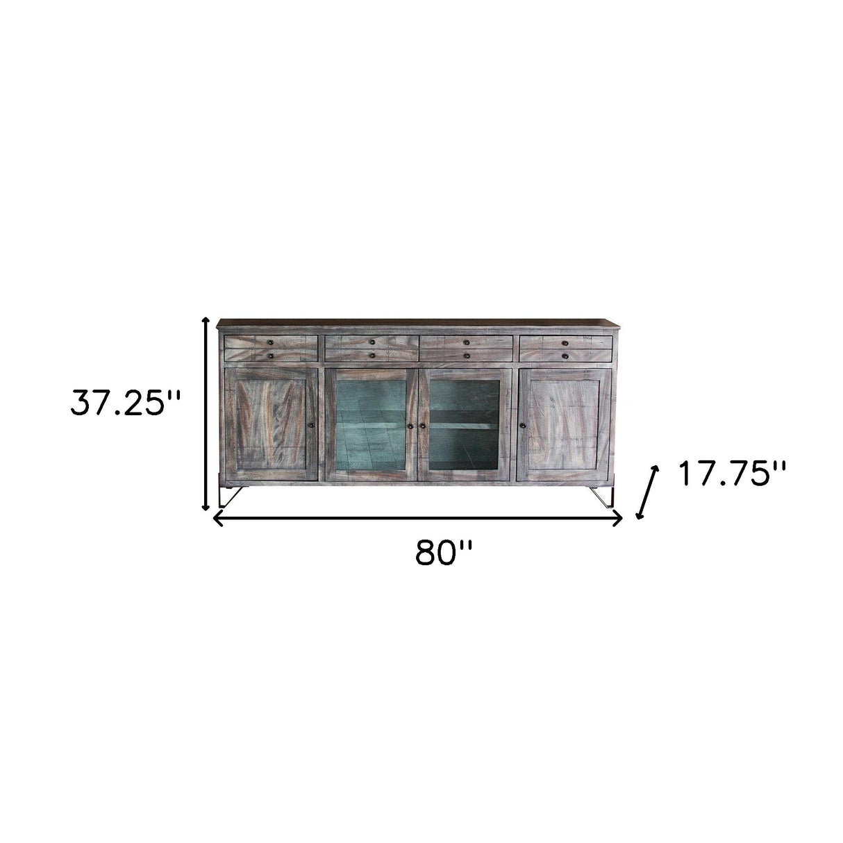 80" Gray Mango Solid Wood Enclosed Storage Distressed TV Stand