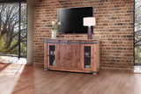 60" Brown Solid Wood Cabinet Enclosed Storage Distressed TV Stand