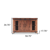 60" Brown Solid Wood Cabinet Enclosed Storage Distressed TV Stand