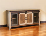 70" Brown Solid Wood Cabinet Enclosed Storage Distressed TV Stand