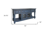 70" Blue Mango Solid Wood Open shelving Distressed TV Stand