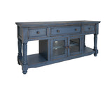 70" Blue Mango Solid Wood Open shelving Distressed TV Stand